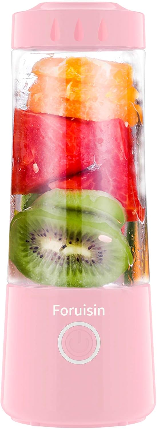 Foruisin Portable Blender, Personal Smoothie Mixer, 14 OZ Small Juicer Cup, Mini Travel Blender, Usb Rechargeble Baby Milkshake Mixing With Six Blades , Pink