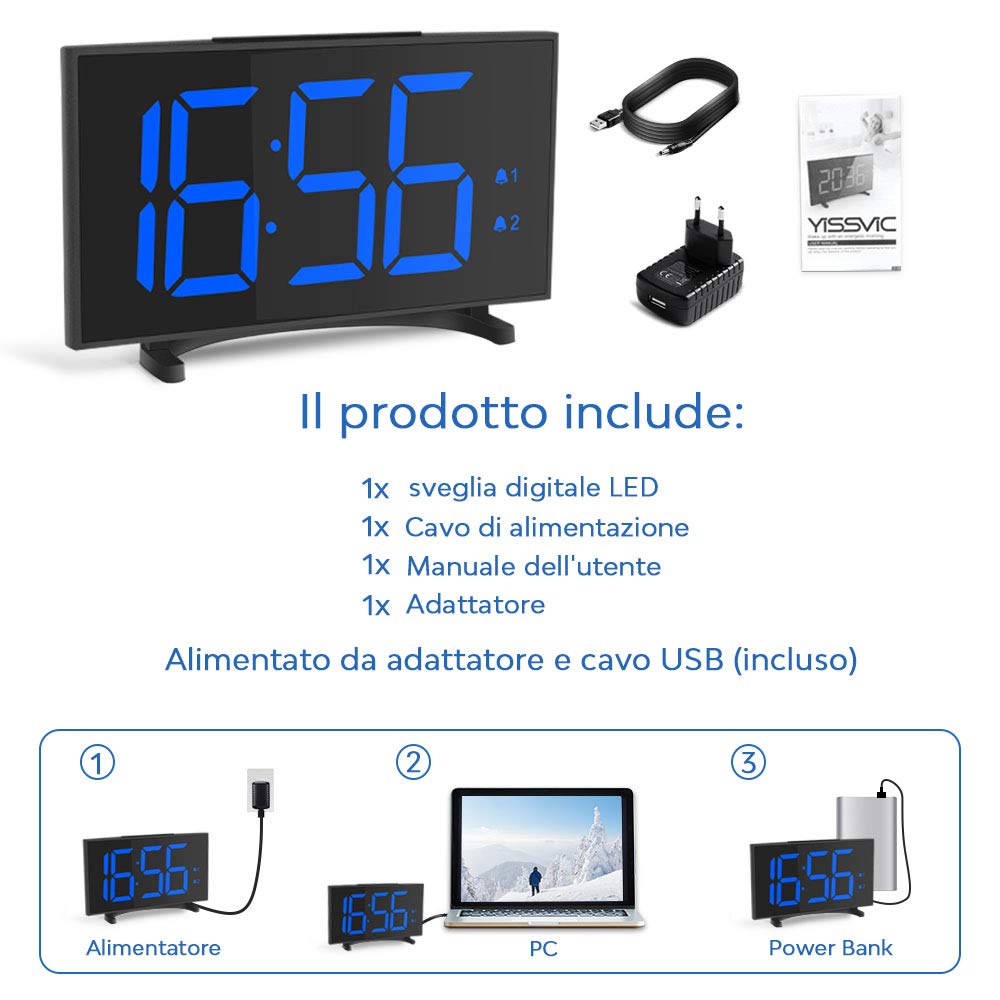 Sveglia Digitale LED Con Luce Notturna - 9 Colori, 2 Allarmi, Luminosità Regolabile - Foto 7