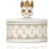 Aestivate Skeleton Head White Skull Jewelry Box Vanity Cases Holder Organizer with Crown Halloween Skeleton Decorations Home Skull Decor