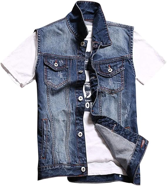 Amazon Ceen デニムベスト メンズ ダメージ加工 カジュアル スリム アメカジ 大きいサイズ ベスト 通販