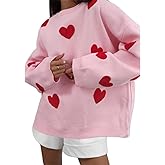 Yiulangde Heart Print Sweater for Women Cute Love Shaped Sweatshirt Casual Crewneck Galentine Shirt Pullover Tops