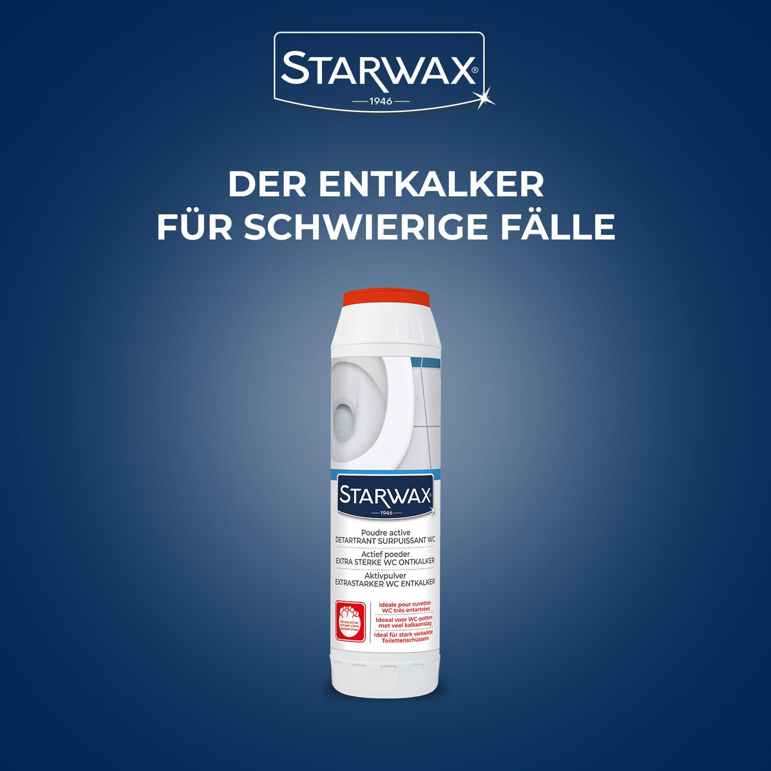 STARWAX - WC-Entkalker Reiniger Aktivpulver - Speziell für hartnäckige Rückstände - Erneuert Wandung und Boden der Toilettenschüssel - Wirksam auch unter Wasser - Geeignet für Klärgruben - 1 kg 5