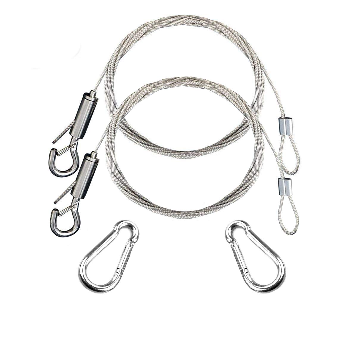 HONGCI 2 Set 1.5mm*2m Adjustable Picture Hanging Wire With 2 Crimp Tube&2 M4 Spring hook) Heavy Duty Stainless Steel Wire Rope for Hanging Picture Frames,Light/Lamp Hardware,Hold Up to 30 KG