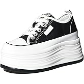 JYSGYLT 4 inch White Platform Sneakers for Women - Chunky Non Slip Sole Slip On Casual Shoes Women’s Fashion Sneakers with 7cm Platform & 2cm Hidden Heel Walking Shoes (White/Black)