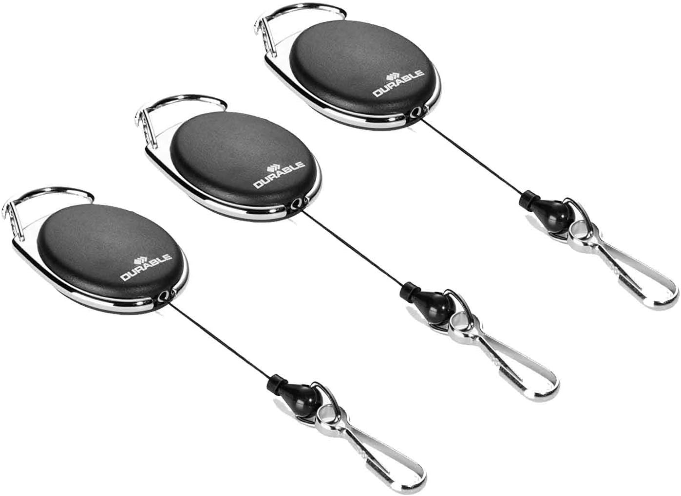 Durable 832701 Jojo Style Loop Clip (with Spring Hook) Black (Black Pack of 3), Yellow,blue,green,grey,red,black,purple, 3er Set