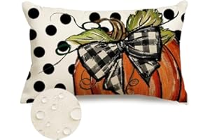 RABUSOFA Fall Outdoor Pillows Decorative Throw Pillows,Lumbar Fall Pillow Covers 12x20 Inch,Polka Dot Pumpkin Thanksgiving Autumn Pillow Case Decorations for Home Porch Indoor Orange(8-12)