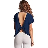 Mippo Womens Open Back Workout Tops Loose Short Sleeve Athletic Gym T Shirts