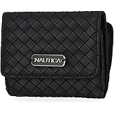 Nautica Rower’s End Small Wallet for Women, RFID Blocking Slim Credit Card Holder with Zipper Coin Pocket, Bifold Compact Womens Wallet with ID Window, Woven Black