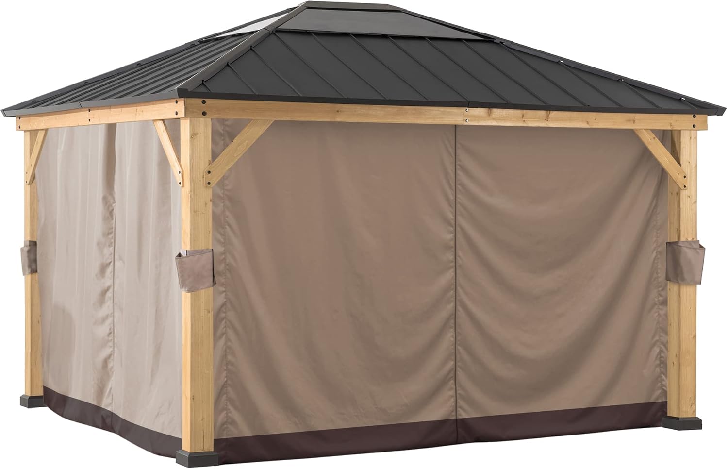 Outdoor Curtains - Sunjoy Original Universal Replacement Curtain for 11×13 ft. Wood Gazebo, Khaki