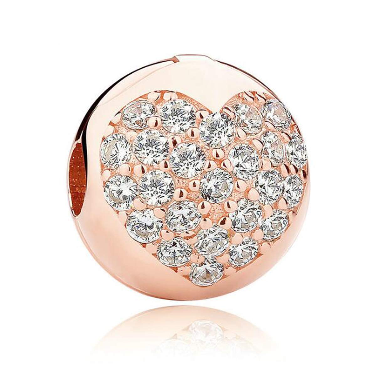 ZiNuo Love Heart Clip Lock Charms 925 Sterling Silver Rose Gold Crystal Charm Cross Stopper Beads For Pandora Bracelet (Rose Gold)