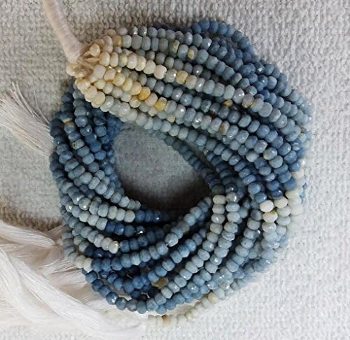 KIRANBEADS - 5 Strand Natural Boulder Opal Shaded Gemstone Micro Faceted Rondelle Beads 3-4mm - 13.5 Inchs Long Strand