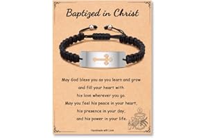 HGDEER Baptism/Communion/Confirmation/Religious/Christian Gifts for Him Men Girl Women | Adjustable Length Bracelet with Silver Cross Charm