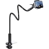 Lamicall Gooseneck Phone Holder for Bed - Overall Length 38.6in, Flexible Leather Wrapped Arm, 360 Adjustable Clamp Clip, Ove