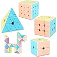 TUNJILOOL Speed Cube Set, 2x2 3x3 4x4 Pyramid Cube 24 Blocks Twisty Ruler Magic Snake Cube Smoothly Stickerless Puzzle Cube 5Pack(Macroon)