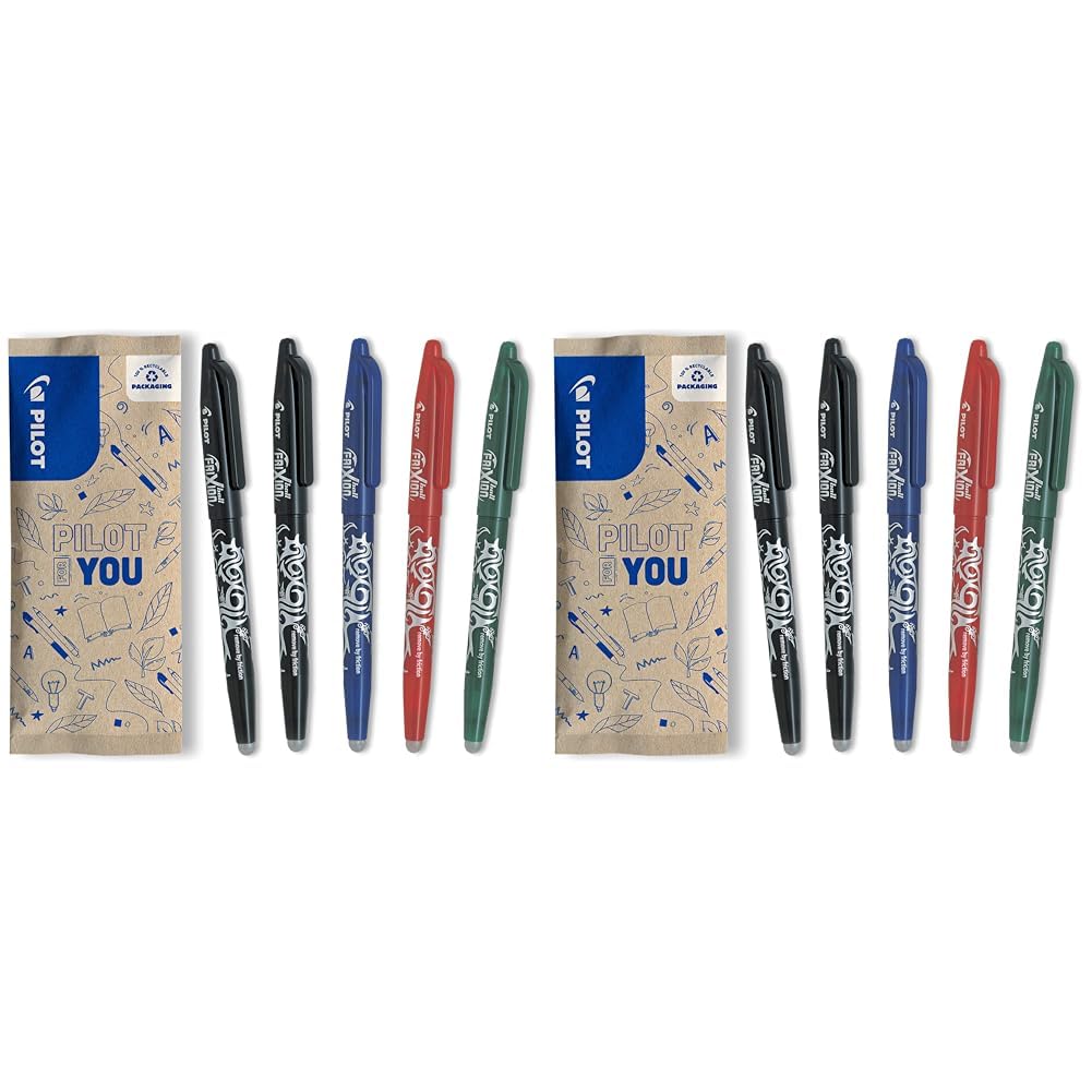 Pilot Frixion Erasable Retractable Rollerball 0.7 mm Tip- 2 Black, 1 Blue, 1 Red, 1 Green, Pack of 10
