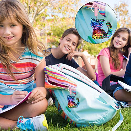 Blulu 24 Pieces Flip Sequin Keychain Cat Shape Key Ring Hanging