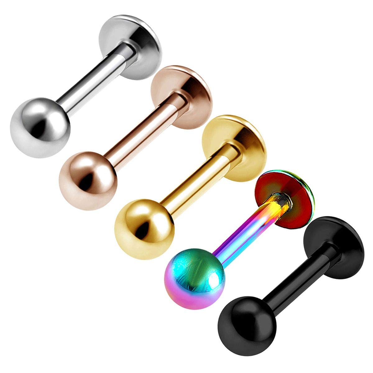 5PCS Stainless Steel Rose Black Labret Studs 16g 1/4 6mm 3mm Ball Vertical Labret Lip Earrings Medusa Piercing Jewellery 0164