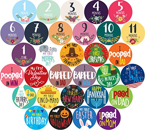 Baby Girl Monthly Milestones, Baby’s Firsts and Holiday Sticker Pack – Baby Shower Gifts for Girls – Photo Props
