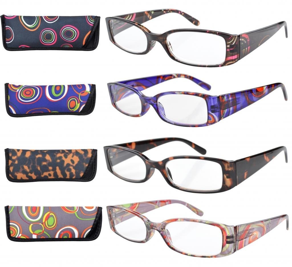 Eyekepper Geometric Temples Spring Hinge Plastic Reading Glasses (4 Pack Mix) Women +0.75 — image 1