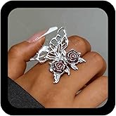 Andelaisi Boho Exaggerate Butterfly Finger Ring Vintage Hollow Butterfly Wrap Open Ring Black Rose Open Knuckle Ring Punk Butterfly Adjustable Stacking Ring Jewelry for Women