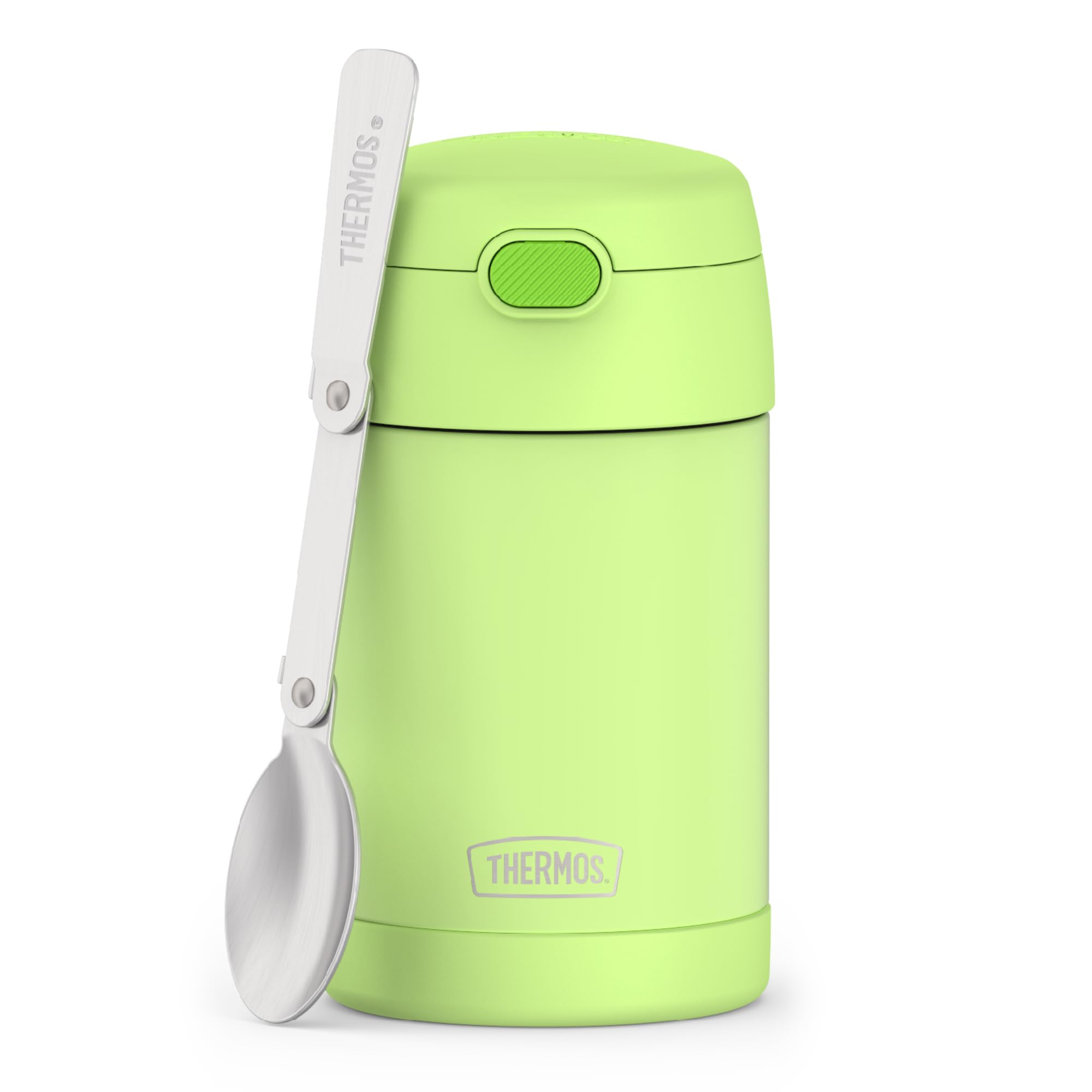 Photo 1 of THERMOS FUNTAINER 16 Ounce Stainless Steel Vacuum Insulated Food Jar with Folding Spoon, Neon Lime