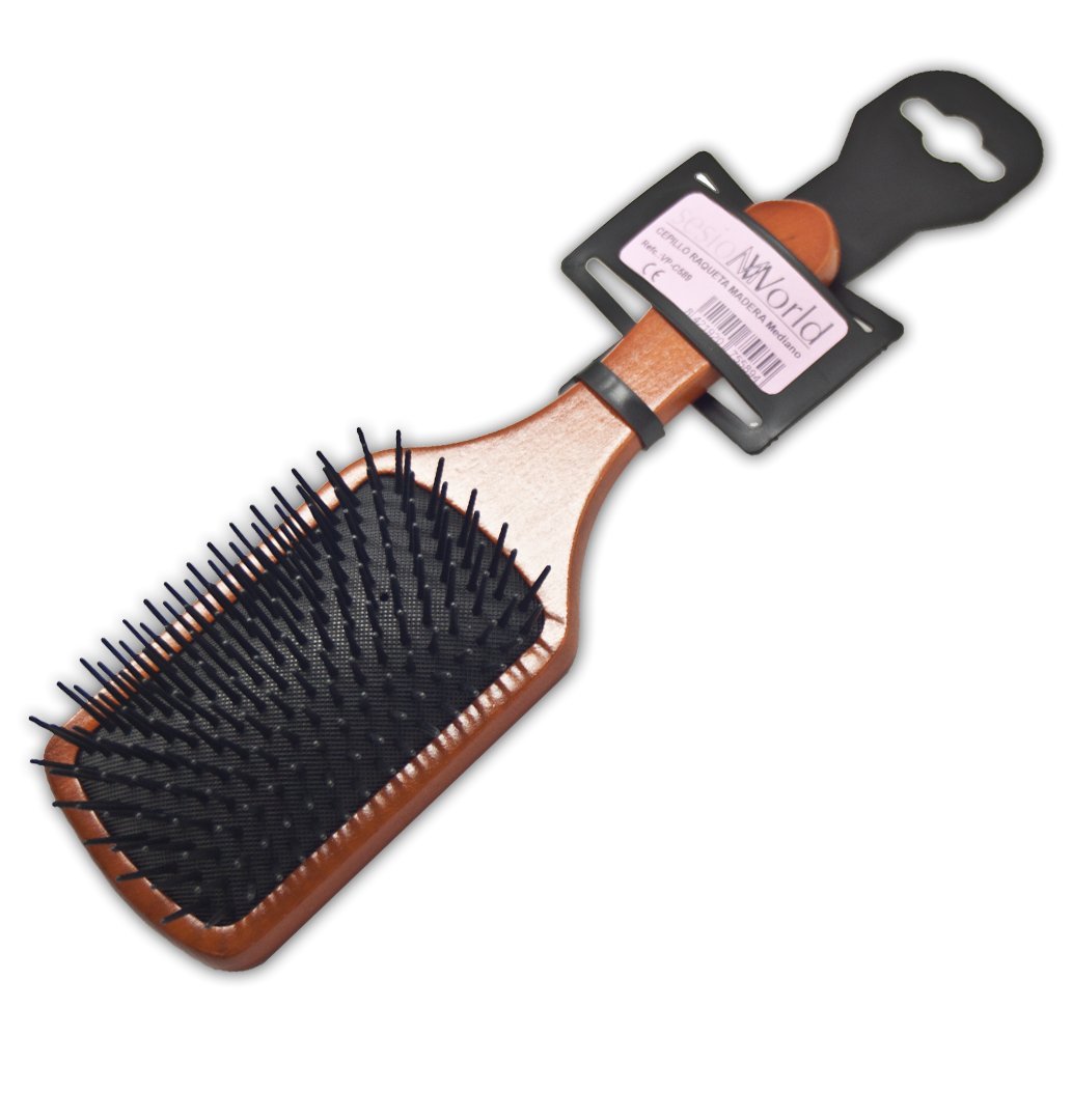 Sesiomworld Professional Wooden Racket Brush, Rectangular Tam, Medium, Pack of 1