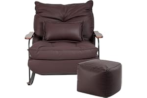 zyz Rocking Chair with Ottoman and Pillow, Mid-Century Modern Recliner, Reclining Nursery Rocker, Wood Armchair, 25° Rocking Motion, Lazy Sofa for Living Room Bedroom Balcony, PU Leather (Mocha)