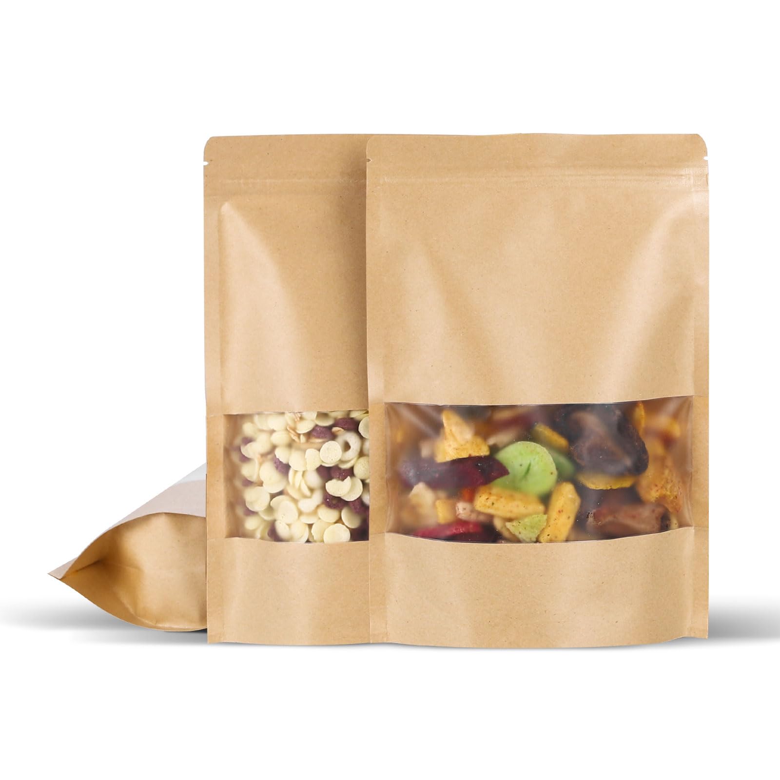Photo 1 of 100 Pcs 6x9 Inch Kraft Paper Bags with Transparent Window, Stand Up Pouches,Smell Proof Bags,Resealable Bags for Small Business, Zipper Food Storage,for Packaging Snacks Cookies Candy