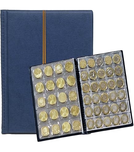 📚 Album De Pièces WSeltrium – 240 Pochettes – 10 Pages – Similicuir Marron – 25x19x4 Cm – Résistant à L'Eau