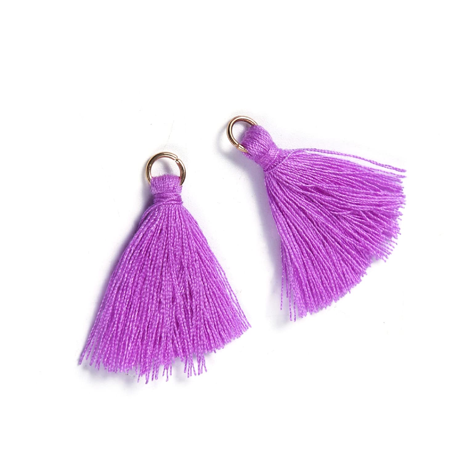 Pack of 50 Mini Tassel Pendants, 3 cm Cotton Fringe Tassel Tassel Bracelet Key Ring Craft Tassel for Earrings Jewellery Making Bags Bookmark DIY Craft Accessories, Light Purple