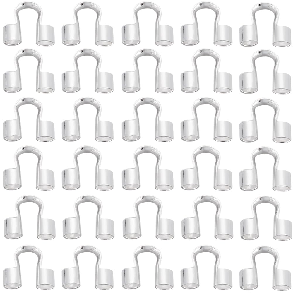 SOFPLATE 1 Box 600Pcs Silver Wire Guard Loops Guardian Wire Protector Jewellery Brass Double Holes U Shaped Thread Protectors for Jewellery Making Necklaces Bracelets Beadings Supplies DIY Crafts