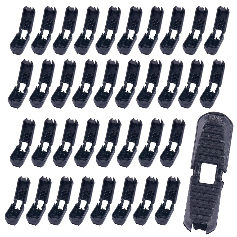 GORGECRAFT 1 Box 50Pcs Zipper Pull Cord Lock End Tabs Zip Rope Clip Buckle Tips Plastic Zipper Cords Stopper String Caps for Backpack Clips Quick No Tied Shoelace Running Shoe DIY Replacement(Black)
