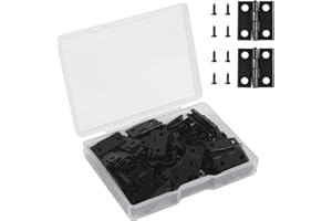 VIPMOON 50Pcs Mini Hinges for Wooden Jewelry Box Decoration, 18 x 15mm Small Black Hinges with 200 Tiny Screws for DIY Crafts Wooden Jewelry Box Dollhouse Picture Frame