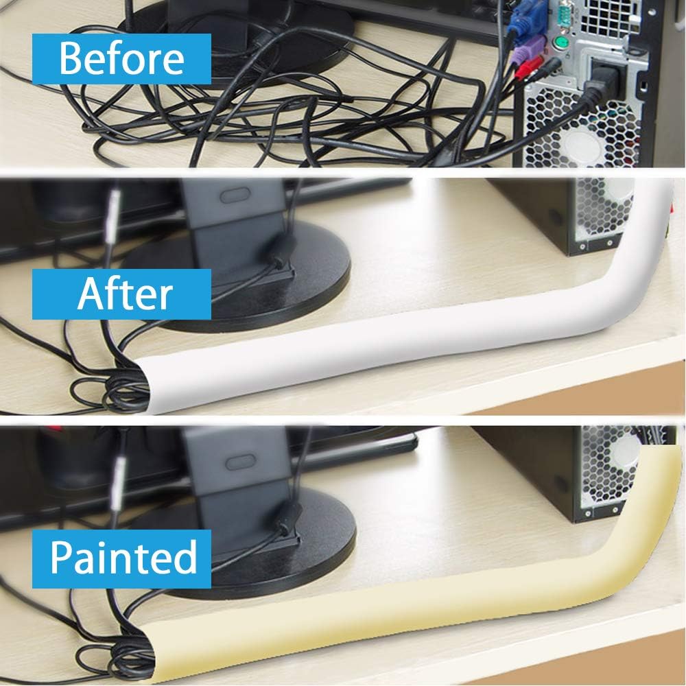 Kootek 118-Inch Cable Management Sleeves with Cable Ties, Neoprene Cable Organizer Cord Cover Wire Hider for TV Computer Office Theater (White, Large): Home Audio & Theater