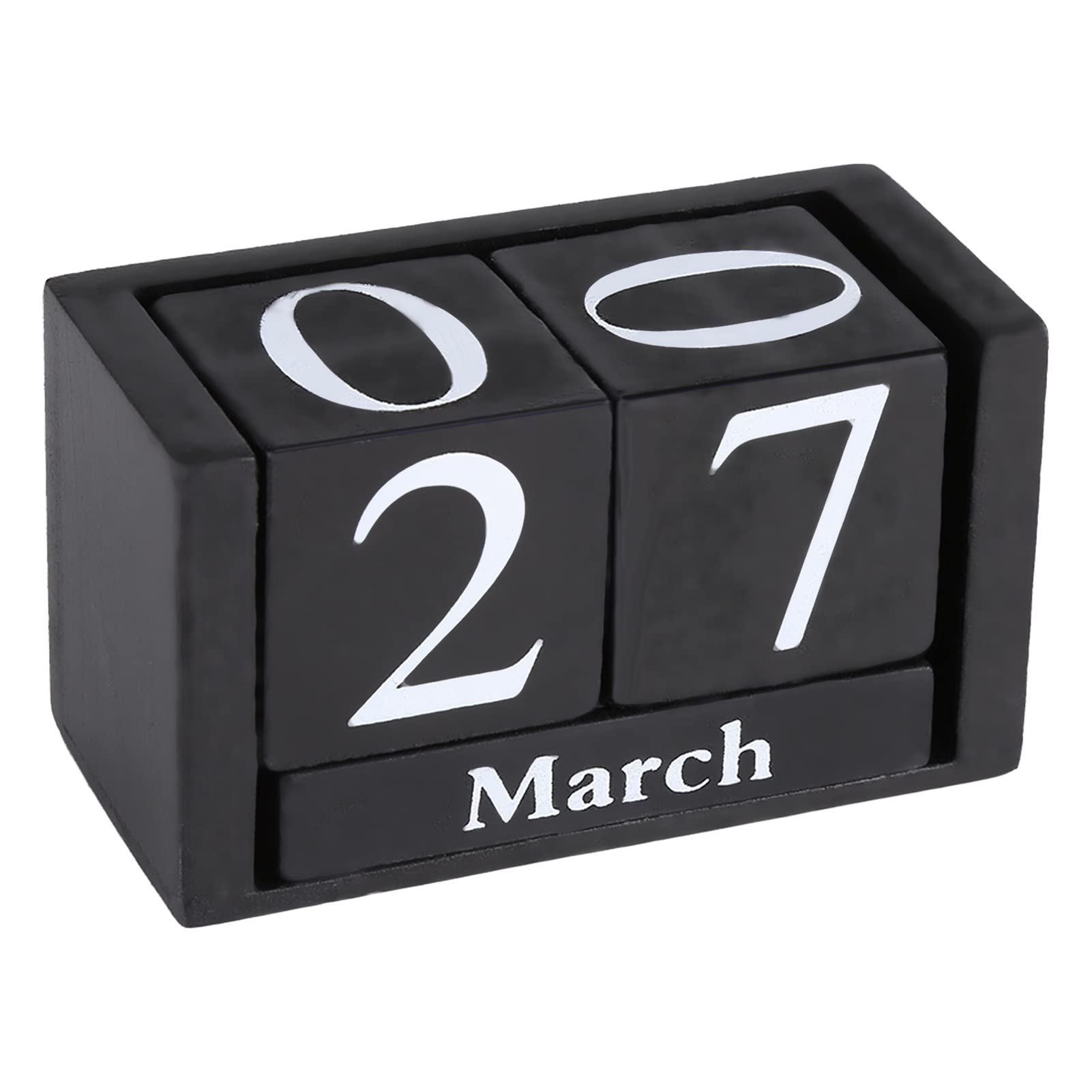 Wooden Calendar,Vintage Wooden Calendar Block Desktop Block Month Date Display for Living Room Office 9.4 * 5.2 * 4.1cm(Black)