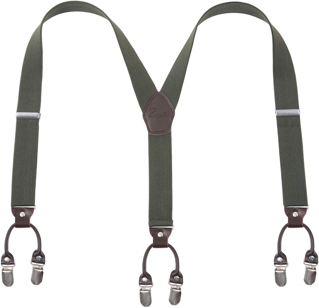 Men Suspenders Zoyette For Men 6 Clips Wide 1.4" Y Back Heavy Duty (Green)