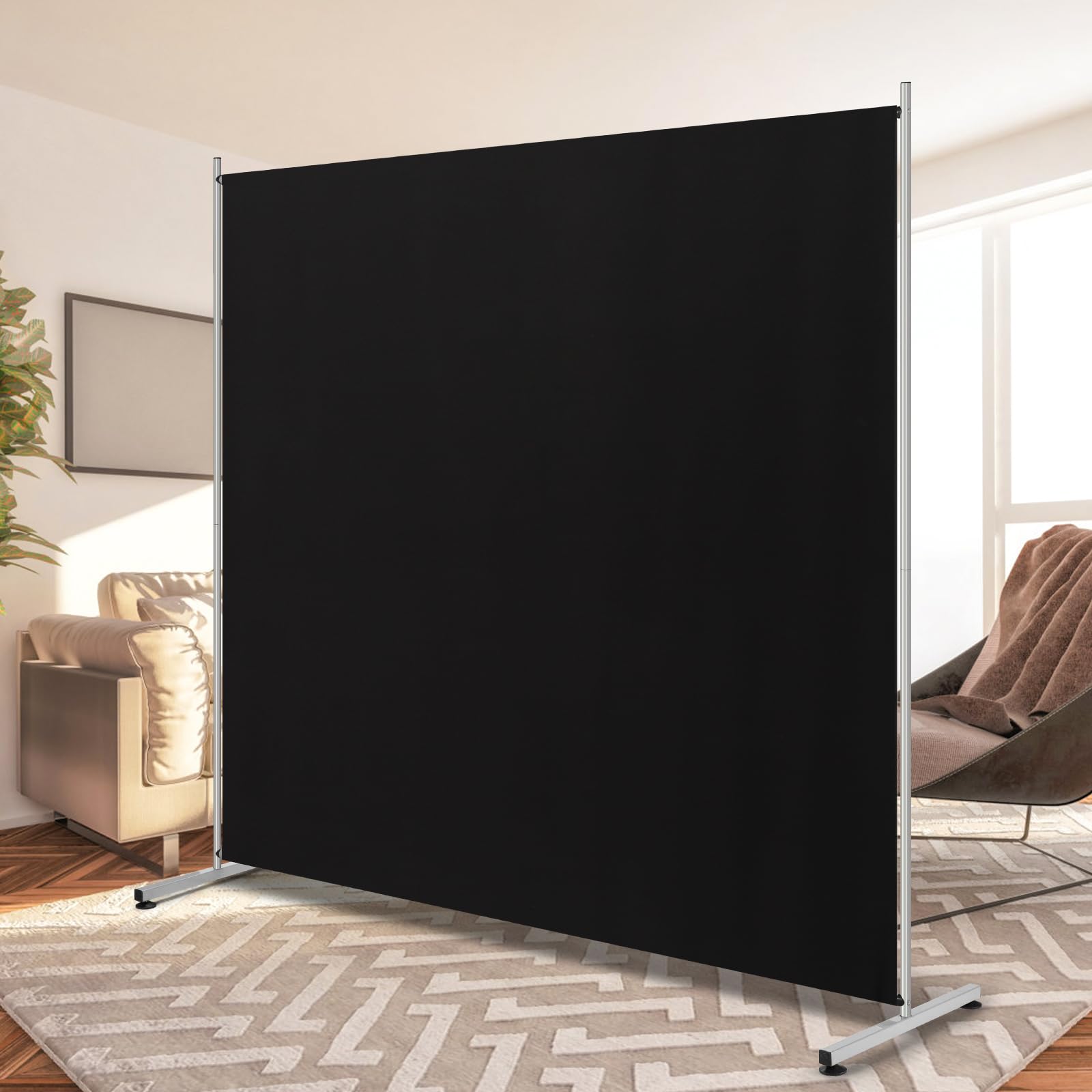 Photo 1 of RANTILA Single Large Panel Room Divider, Privacy Screen for Office, Partition Separators, Freestanding Divider 71''W x 71''H, Black