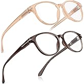 SKYOLUY 2 Pack Comfy Blue Light Blocking Glasses for Women, Retro Round Frame Anti Eye Fatigue/UV Computer Phone TV Eyeglasses, Vintage Lady Readers with Metal Spring Hinge (Brown&Light Apricot)