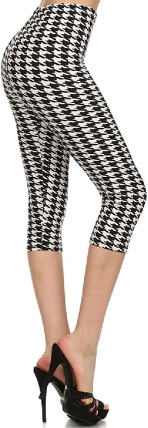 Love It Black & White Houndstooth Pattern Capri Cut Leggings Pants Summer Style