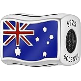 Bolenvi Flags Travel Country, Charms for Mother's Day, 925 Sterling Silver Charm Bead For Pandora & Similar Charm Bracelets or Necklaces, Jewelry For Women, Mom, Daughter