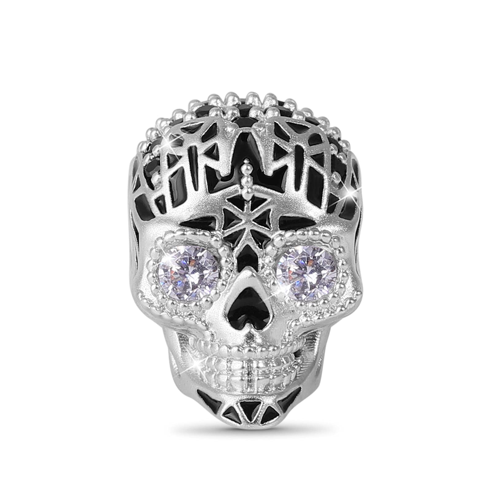 GNOCE Punk Skull 925 Sterling Silver Charm Bead for Women's Bracelet/Necklace