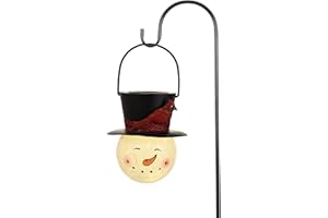 TERESA'S COLLECTIONS Outdoor Christmas Decorations for House, 36'' Snowman Glass Solar Lantern Stake with Black Cardinal Hat, Xmas Solar Christmas Lights for Garden Party Decor