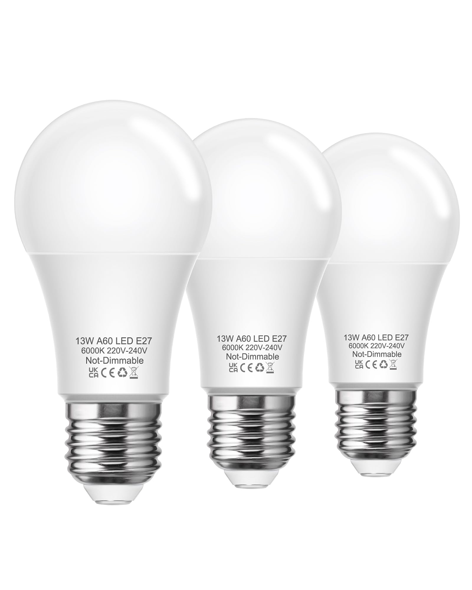 Flaspar E27 Screw Bulb, 100W Equivalent Super Bright E27 LED Screw in Light Bulb, Cool White 6000K, 13W Standard A60 LED GLS Bulbs, Non-Dimmable, Pack of 3