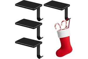 BlissfulTie Christmas Stocking Holders for Mantle Set 4, Stocking Hangers for Mantel with Upgrade Size&Weight, Rectangular Holder Stocking Hooks for Mantle Weighted (Black)