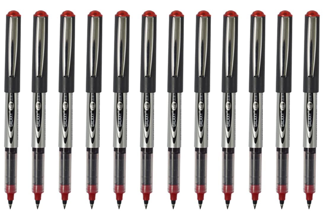 Gullor Vision Stick Fine Point Rollerball Pens, 0.5mm Liquid Ink Quick-Drying Pens for Writing, Red Ink - Pack of 12