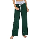 LOCUBE Women's Pajama Pants High-Waist Wide-Leg with Pockets Drawstring Soft Lounge Bottoms
