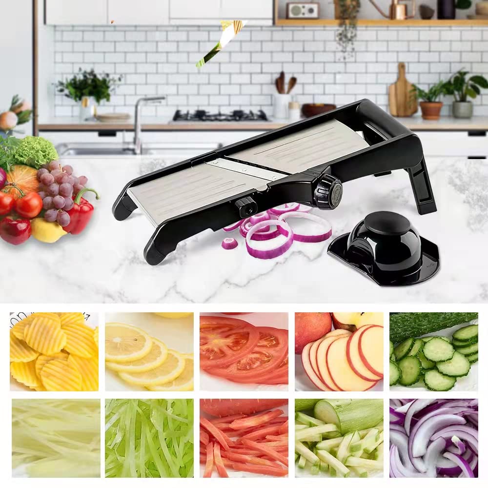 VEKAYA Mandoline Slicer for Kitchen, Stainless Steel Professional Vegetable Slicer with Adjustable Thickness, Ultra Sharp Blades, Safety Gloves & Food Holder, Ideal for Potatoes, Onions, Cucumbers