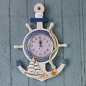 WINOMO Mediterranean Style Anchor Clock Beach Sea Theme Nautical Ship Wheel Rudder Steering Wheel Decor Wall Hanging… 61et%2BGSVURL