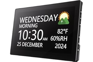 Raynic Digital Clock, Large Display Calendar Clock with 12 Themes, 20 Alarms, 20 Reminders, Auto Dimming, 12/24 Hours, Indoor Temperature, Humidity for Seniors, Desk