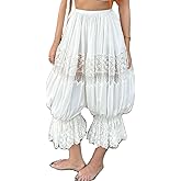 Muineobuka Lace Long Bloomers for Women Y2K Ruffle Pantaloons Pettipants Sexy Lace Sheer Frill Pants Cropped Pjs Bottoms